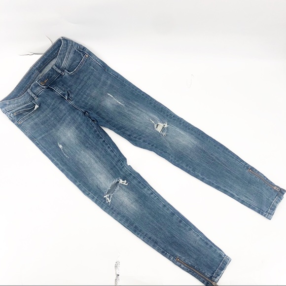 Zara basic distressed skinny jeans ankle zip